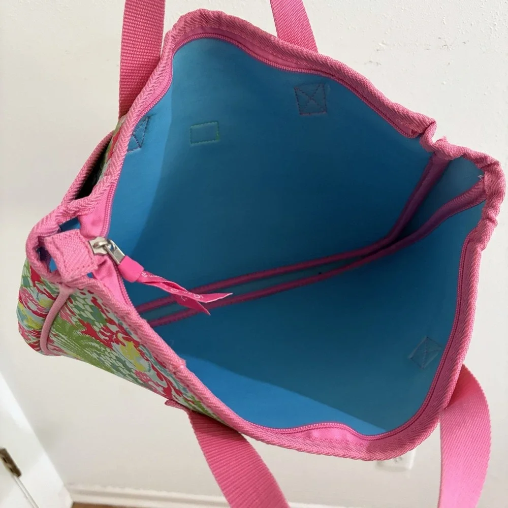 Lilly Pulitzer Pink Green Checking In Print Laptop Case Bag Padded Neoprene